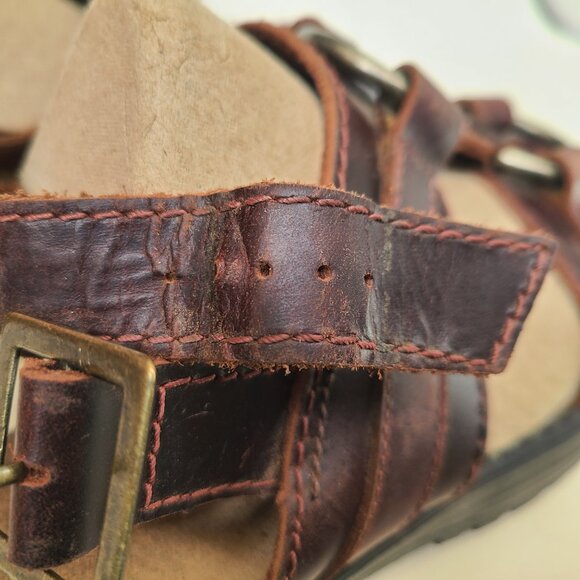 Vtg 90's Y2K Wild Pair Lug O Ring Brown Leather Sandals - Picture 10 of 16